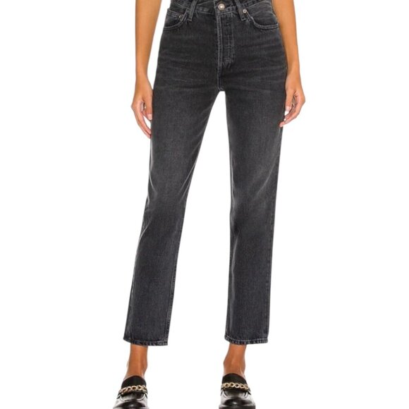 Agolde x Talula High Rise Taper Black Faded Jeans Size 27 Distressed Denim - Picture 2 of 14